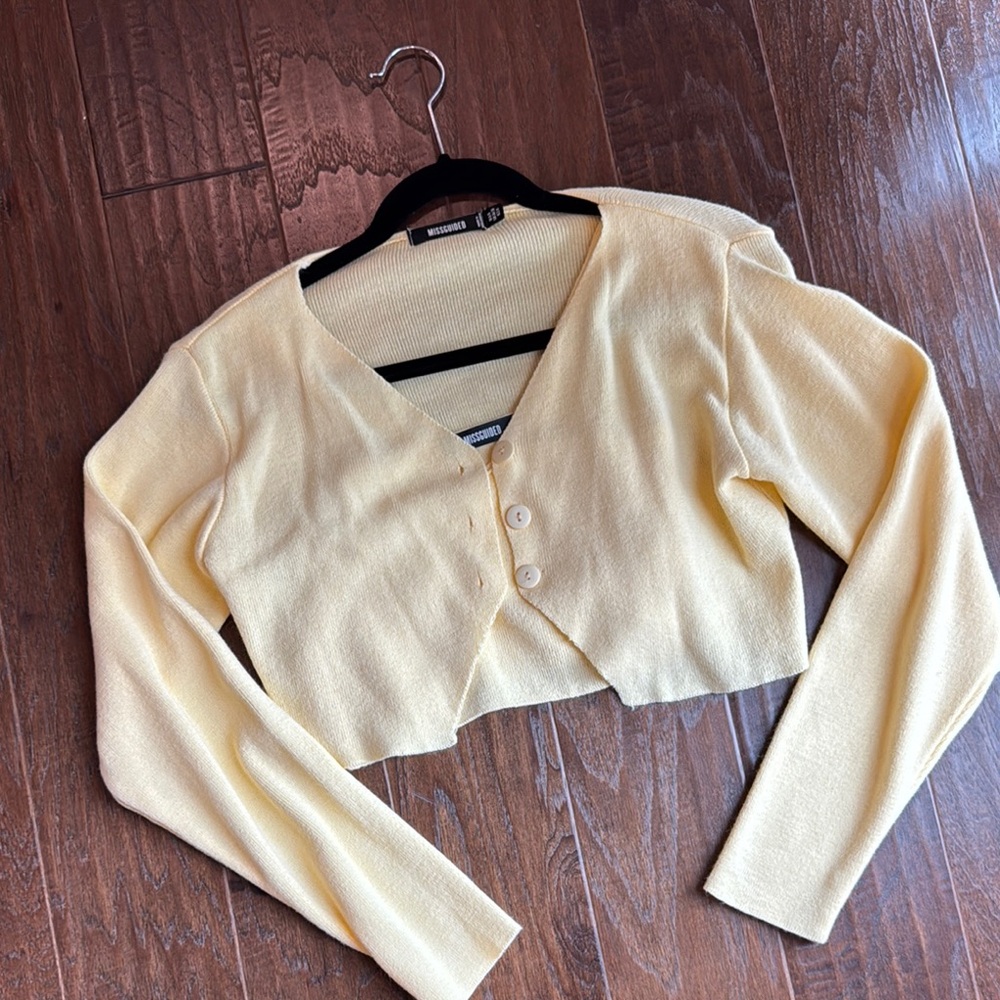 Butter Yellow Cropped Cardigan tank set